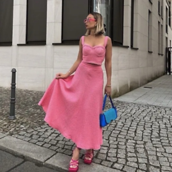 🌸 ZARA PINK TWEED HIGH WAIST ASYMMETRICAL MAXI SKIRT! - Picture 9 of 16